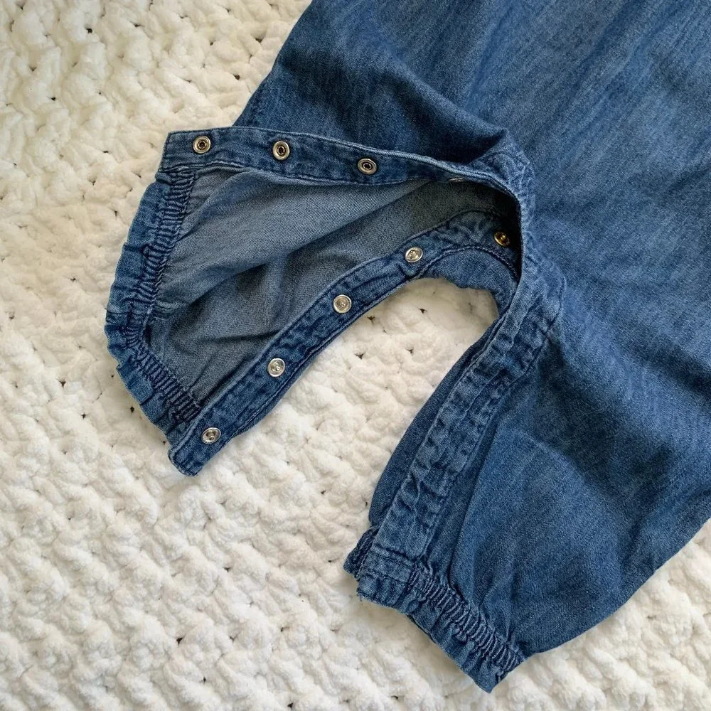 NWT Girls GAP Denim Romper Jumpsuit (Blue) 3-6M